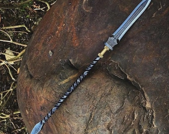 Lanza de fantasía forjada a mano, hoja de acero al carbono, decoración gótica medieval, regalo coleccionable.