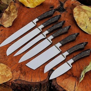 Custom Handmade J2 Steel Chef Knife Set Of 7 Pcs, Hand Forged Chef Set, Cutlery Set, Chef Knives Set, Kitchen Knives Set, Personalized Gift