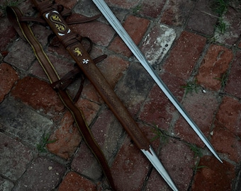 Espada larga medieval hecha a mano / Espada de caballero de acero al carbono forjada a mano con vaina detallada