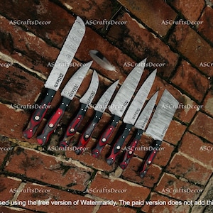 Juego de chef de acero de Damasco hecho a mano, juego de chef de Damasco forjado a mano, cuchillo de chef de Damasco, cuchillo de cocina, juego de cuchillos de barbacoa de acero de Damasco hecho a mano