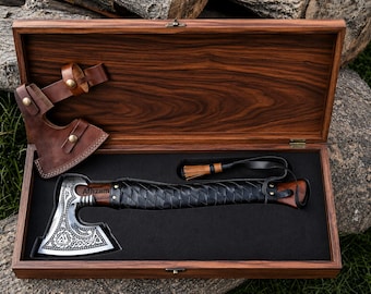 Hacha nórdica personalizada en caja de palisandro / Regalo personalizado grabado para él