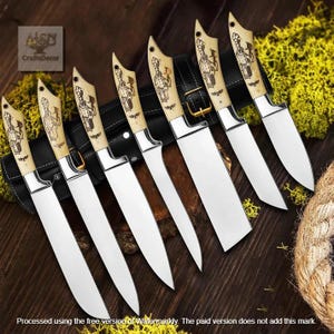 Custom Handmade J2 Steel Chef Knife Set Of 7 Pcs, Hand Forged Chef Set, Cutlery Set, Chef Knives Set, Kitchen Knives Set, Personalized Gift