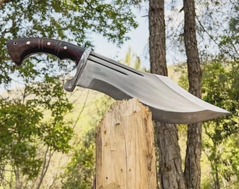 Cuchillo Bowie de acero al carbono hecho a mano y personalizado: hoja táctica para caza, acampada y supervivencia.