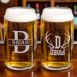 Personalized Laser Engraved Beer Can Glass, Custom Monogram Groomsmen Gift
