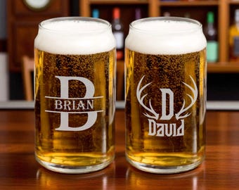 Personalized Laser Engraved Beer Can Glass, Custom Monogram Gift Glass for him