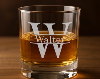 Personalized Monogram Whiskey Glasses – Engraved Glacier Base Bourbon Glass, Custom Barware for Groomsmen