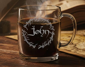 Personalized Glass Coffee Mug, Custom Laser Engraved Clear Coffee Cup
