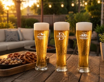 Personalized Groomsman Pilsner Glass – Custom Laser Engraved 16 oz Beer Glass, Best Man & Groomsmen Wedding Gift