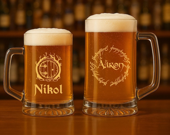 Personalized Beer Stein – Custom Engraved Glass Mug, Groomsmen Gift, Wedding Celebration Mug