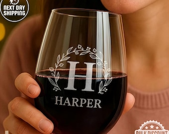 Personalized Stemless Wine Glass, Custom Engraved Wine Glass, Wedding Gift for Bridesmaid, Monogrammed Glassware, Custom Logo Glass Gift