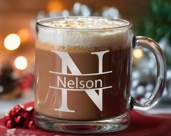 Personalized Glass Coffee Mug: Custom Laser Engraved Monogram Glass