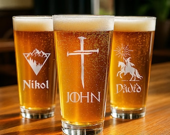 Personalized Laser Engraved Pint Glass, Custom Beer Glass, Etched Drinkware, Groomsmen Gift, Wedding