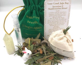 Sacchetto portafortuna Good Juju / Sacchetto portafortuna con cristalli, erbe e spray rituale