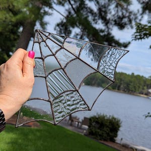Stained Glass Spiderweb Suncatcher | Multi-Textured Glass Window Art | Geometric Gothic Décor | Witchy Window Art | Halloween | Fantasy