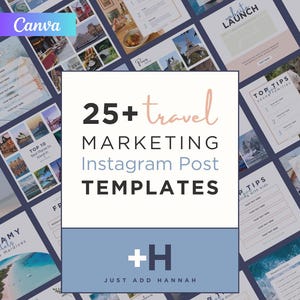 Travel Instagram Canva Templates | 25 Editable Posts for Influencers & Agents | Social Media Template Bundle | Instant Download
