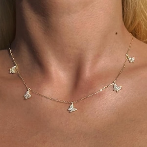 Dainty Butterfly Charm Necklace: Gold Plated Sterling Silver, Zircon Jewelry