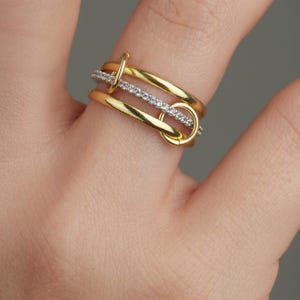 Multi-Band Gold Ring, White Cubic Zirconia Ring, Statement Ring, Interlocking Rings, Modern Sterling Silver Ring, Gift for Her