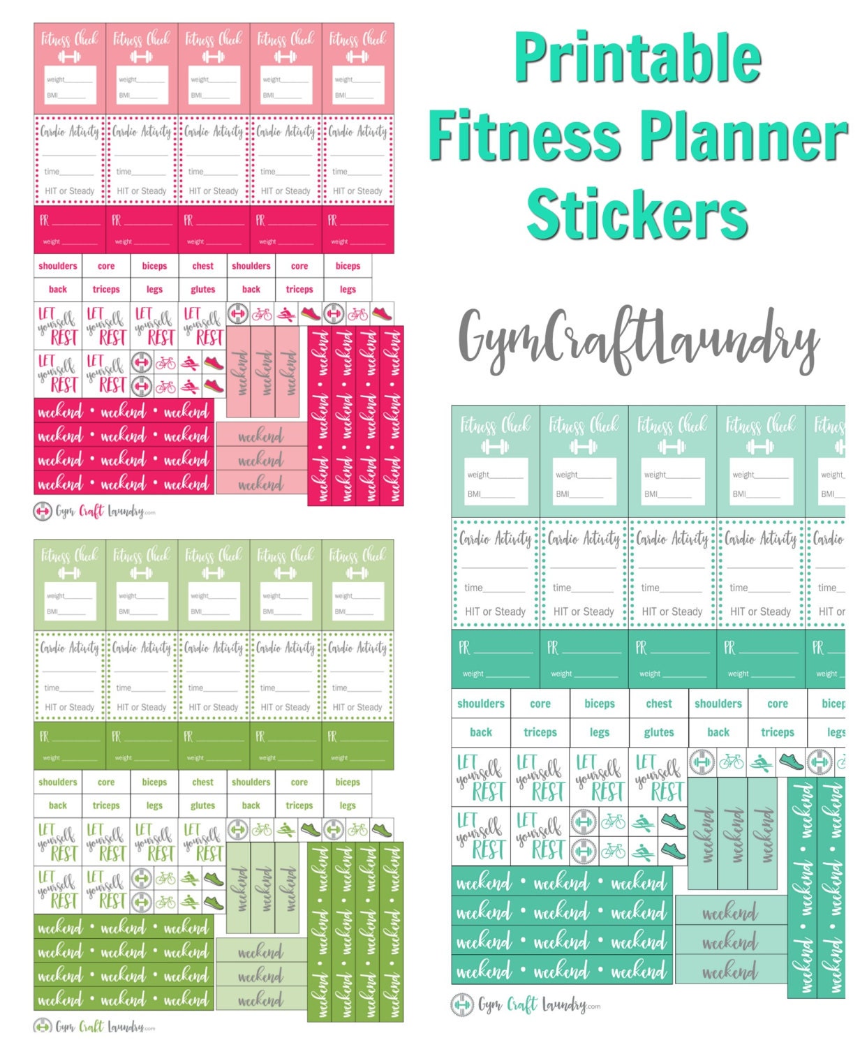 Printable Fitness Stickers fits The Happy Planner MAMBI | Etsy