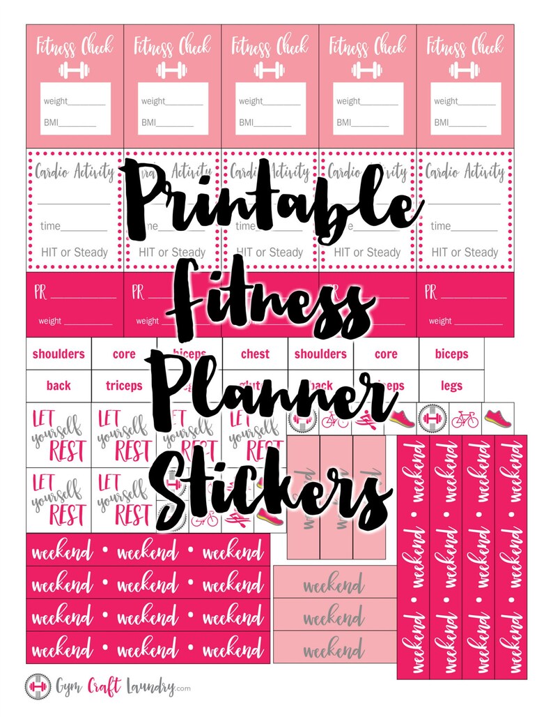 Printable Fitness Stickers fits The Happy Planner MAMBI | Etsy