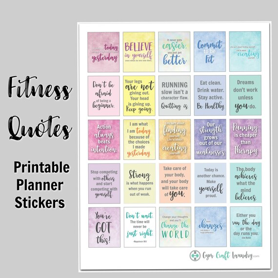 printable fitness planner stickers motivational quotes fits etsy