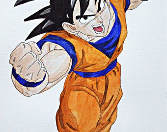 Goku Watercolour Print: Dragon Ball Z Hand-Drawn Art