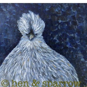 Silkie Chicken Original Oil Painting, &quot;Blue Martha,&quot; Chicken Wall Art, Farmhouse Decor, Silkie Art