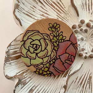 Succulents, Kitchen Magnet, Office Magnet, Wood Magnet
