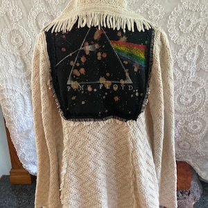 unique jacket One Of A Kind altered, cream color cardigan with Pink Floyd on the back
