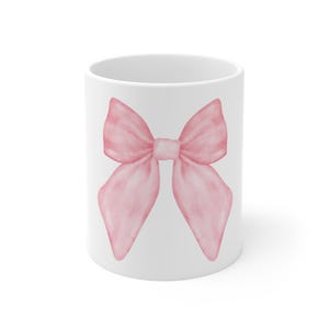 Cute Pink Bow Coffee Mug - Personalized Gift for Her, Tea Lover, Birthday, Holiday, Home Decor, Ceramic Cup