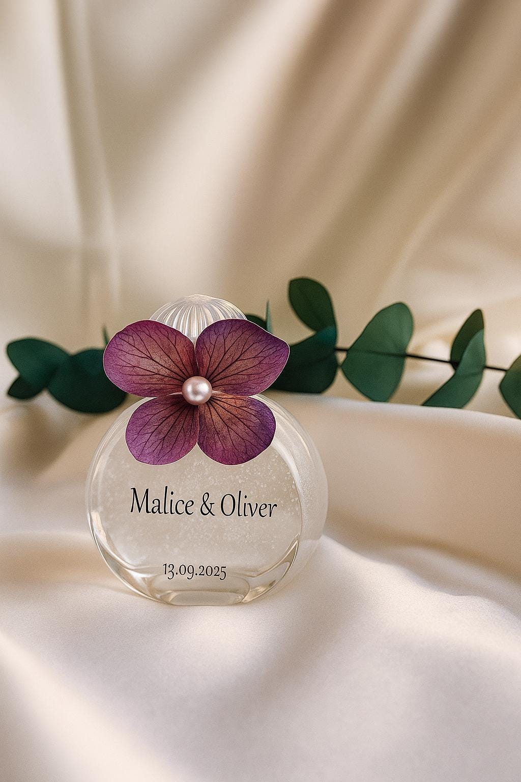 Personalized Mini Glass Bottle Wedding Favor Pearl Dust Flower Etsy