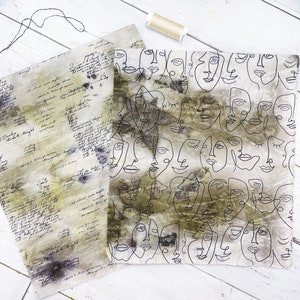 Set of two Eco Printed Cotton Fabric Pieces A1 ; junk journals, slow stitching; embroidery