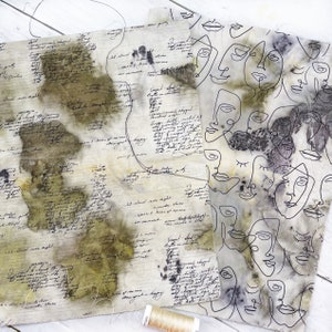 Set of two Eco Printed Cotton Fabric Pieces A3 ; junk journals, slow stitching; embroidery