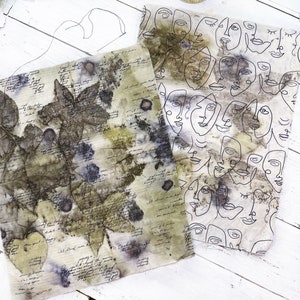 Conjunto de duas Peças em Tecido de Algodão Eco Estampado A4; diários inúteis, costura lenta; bordado