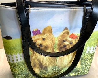 Yorkie Top Handle Bag: Bling Detail, Dog Lover Purse, Vintage