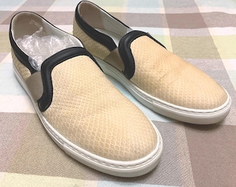 RARE Vintage Lanvin Paris  Womens Python Snakeskin Loafer EU39 Flat Sneakers Cream & Black