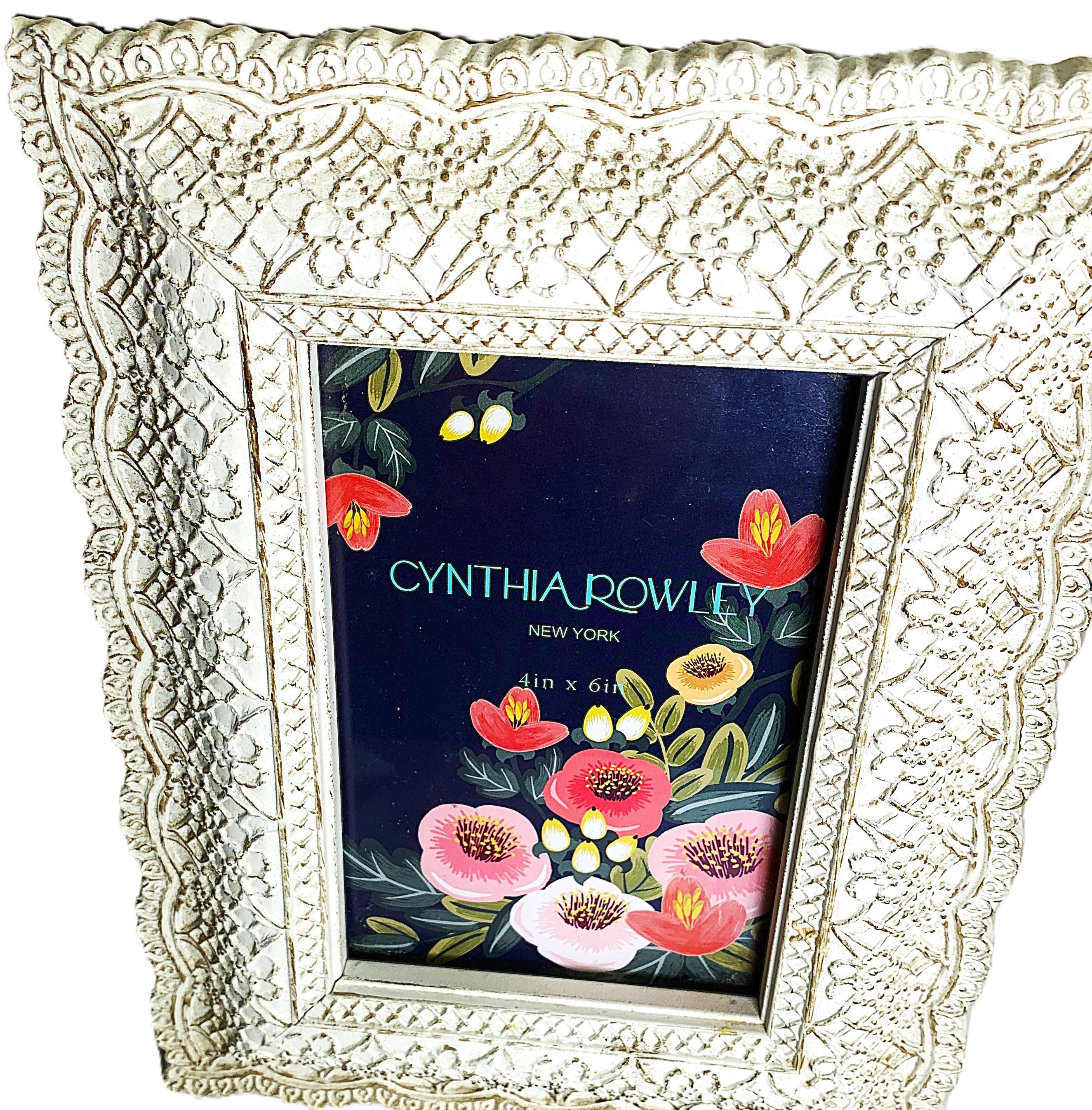 Cynthia Rowley Photo Frame: Ornate White & Gold Floral Easel