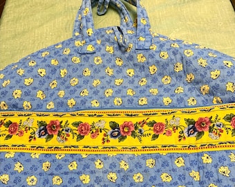 Vintage Vera Bradley Garment Bag Cotton, Zipper, Handles Yellow & Blue with Roses