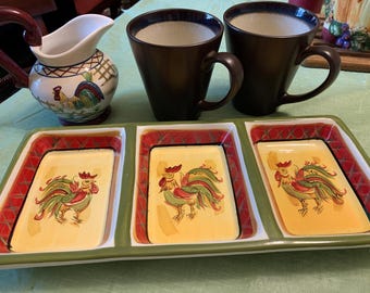 Vintage HD Designs Sectioned Platter Rooster Design Cottagecore 13.25x6.25"
