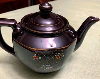 1940s Westwood Black Moriage Teapot Japanese - Excellent Condition 7.5" x 5.75"
