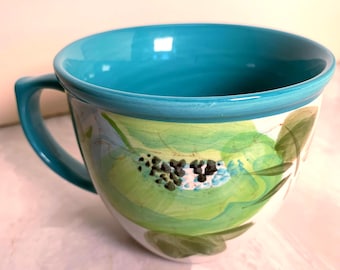 Pioneer Woman Turquoise Coffee Mug: Vintage Bloom Floral Tea Cup 14 oz