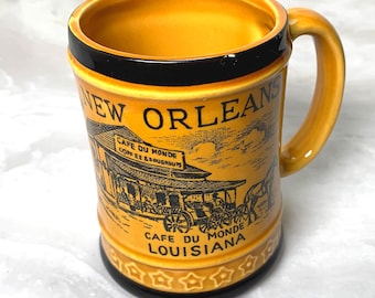 Vintage 1950s New Orleans Souvenir Mug Gold & Black 4" Tapered