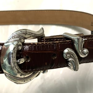 Brighton Baroque Croc Embossed Leather Belt: Ornate Silver  display picture 3