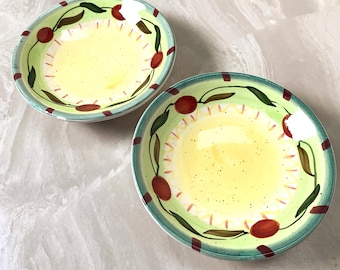 VTG Olive Dish Set of 2 Bowls Handmade Olive Pattern and Leaves 4.5" Diameter