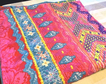 VTG Nanco Geometric Duvet Cover Queen 86x88 80s Pink Yellow Blue Pop Art Zipper Bedding