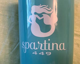 Vintage Spartina 449 Teal Ceramic Travel Mug with Lid ~ Mermaid-6" x 3.5"