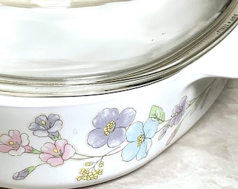 Vintage 1970s Corning Ware Baking Dish w/Lid Pastel Bouquet 12" x 10.5" x 2.25"