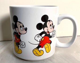 Rare Mickey Mouse White Disney Mug - Animated Action - Made in Korea