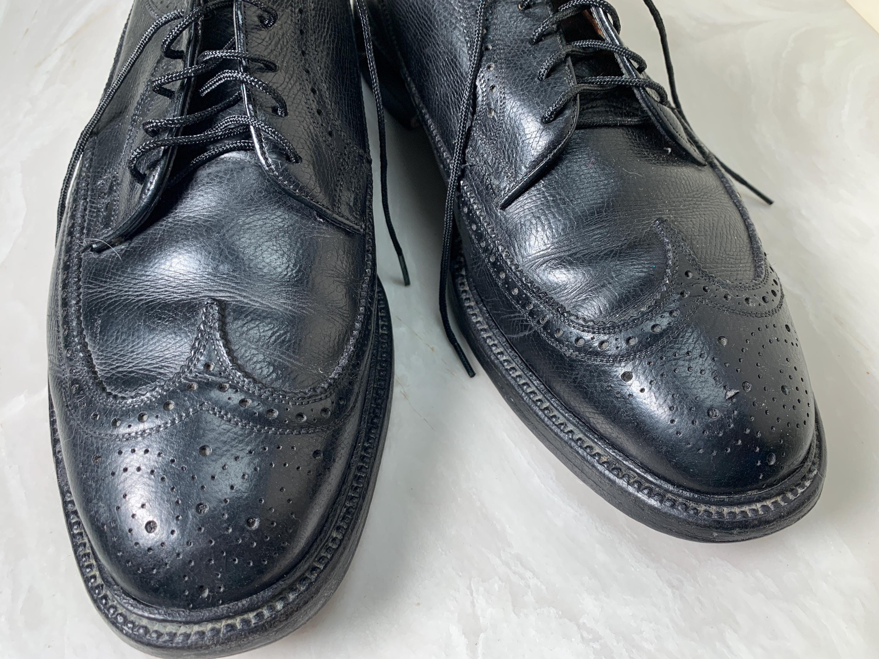 靴 Florsheim Kenmoor 8 1/2D 1970S 1970s Florsheim Men's Imperial Kenmoor Wing Black Pebble Leather