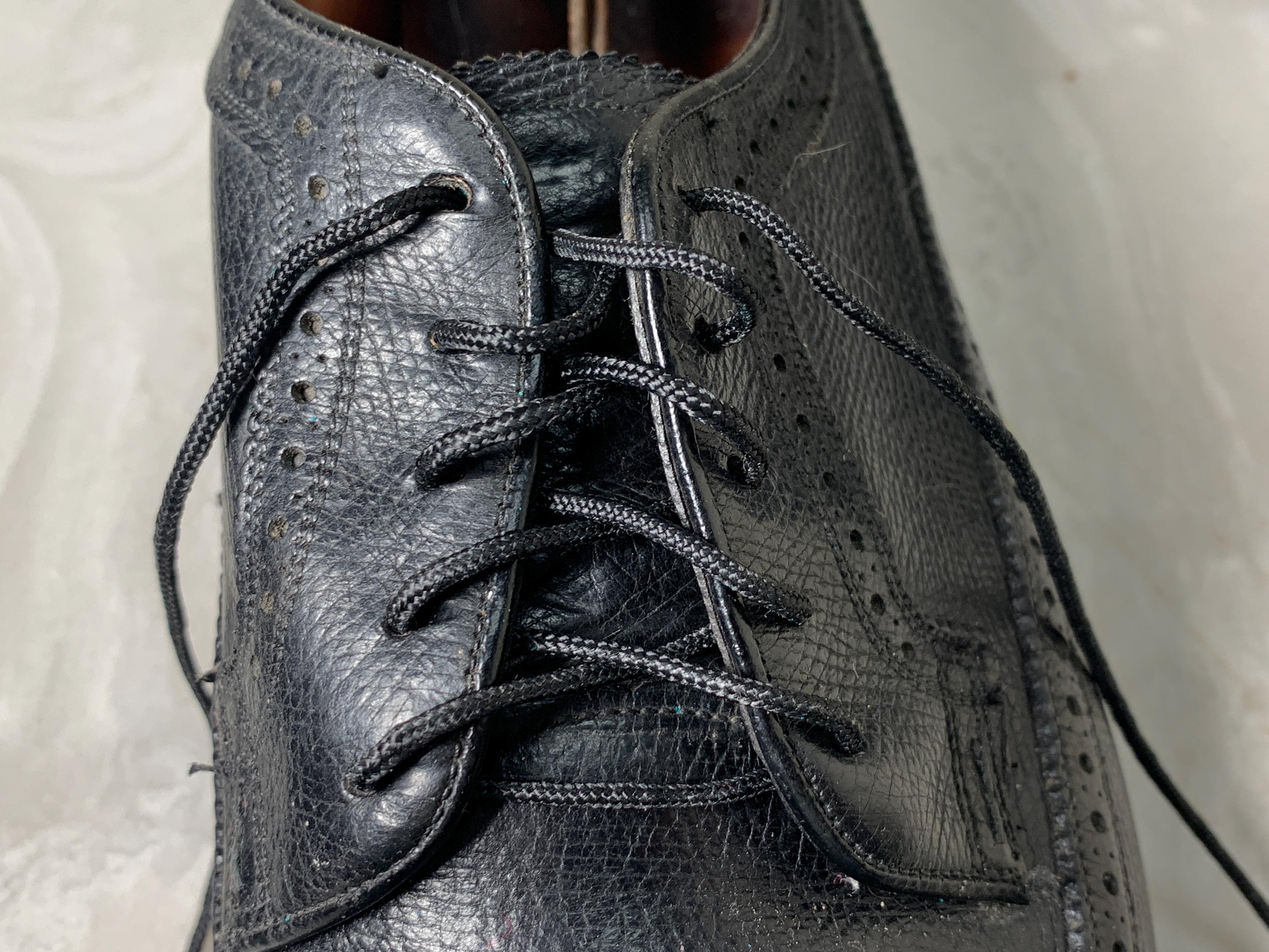 1970s Florsheim Men's Imperial Kenmoor Wing Black Pebble Leather