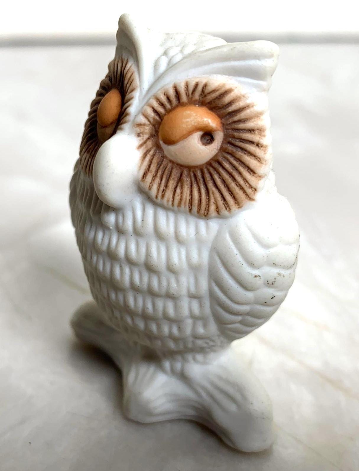 Vintage Hallmark Owl Figurine Miniature 1981 Winking White and Brown Owl on Branch EUC